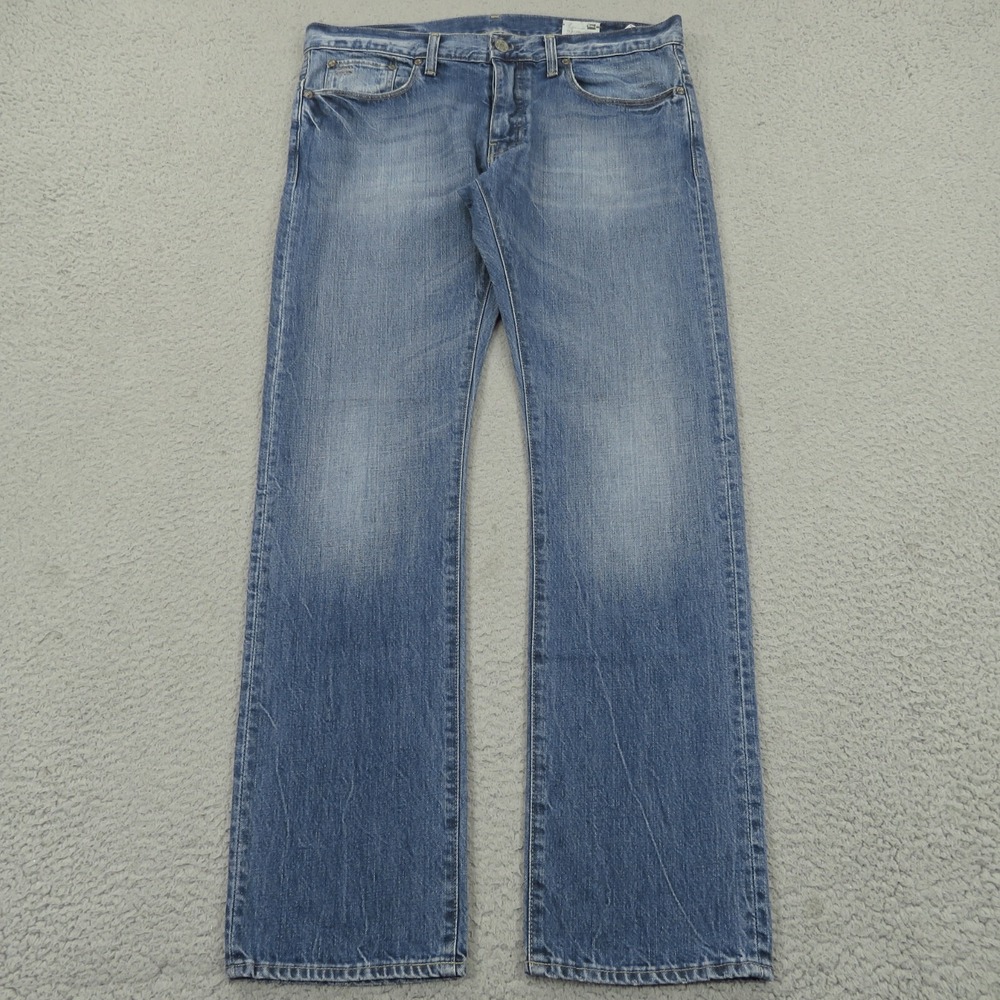 G Star Raw 3301 Slim Jeans Mens 36x32 Light Washout Faded Denim Button Fly Blue